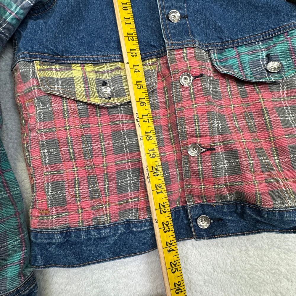 Bdg Patchwork Denim Plaid Trucker Jacket Blue Men… - image 5
